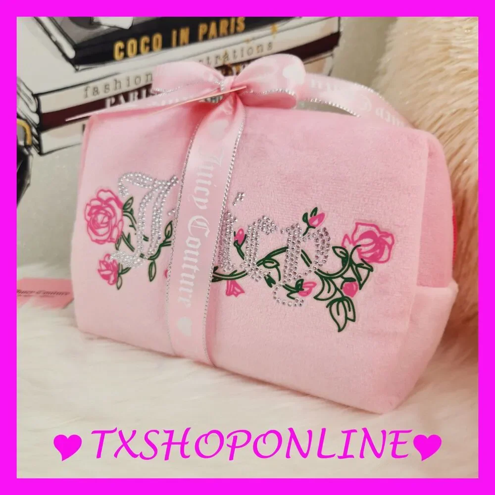 💗🌺 Juicy Couture Pink velvet bling cosmetic bag🌺💗 NWT